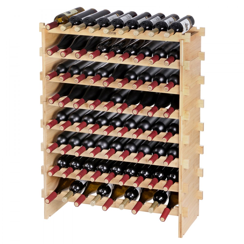 ODDTOOLS 72 Bottle Stackable Modular Wine Rack Bamboo Wood Display Shelf 8-Tier