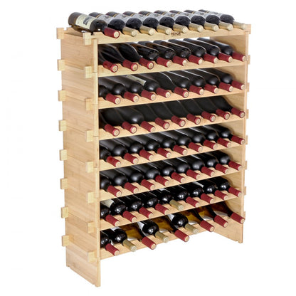 ODDTOOLS 72 Bottle Stackable Modular Wine Rack Bamboo Wood Display Shelf 8-Tier