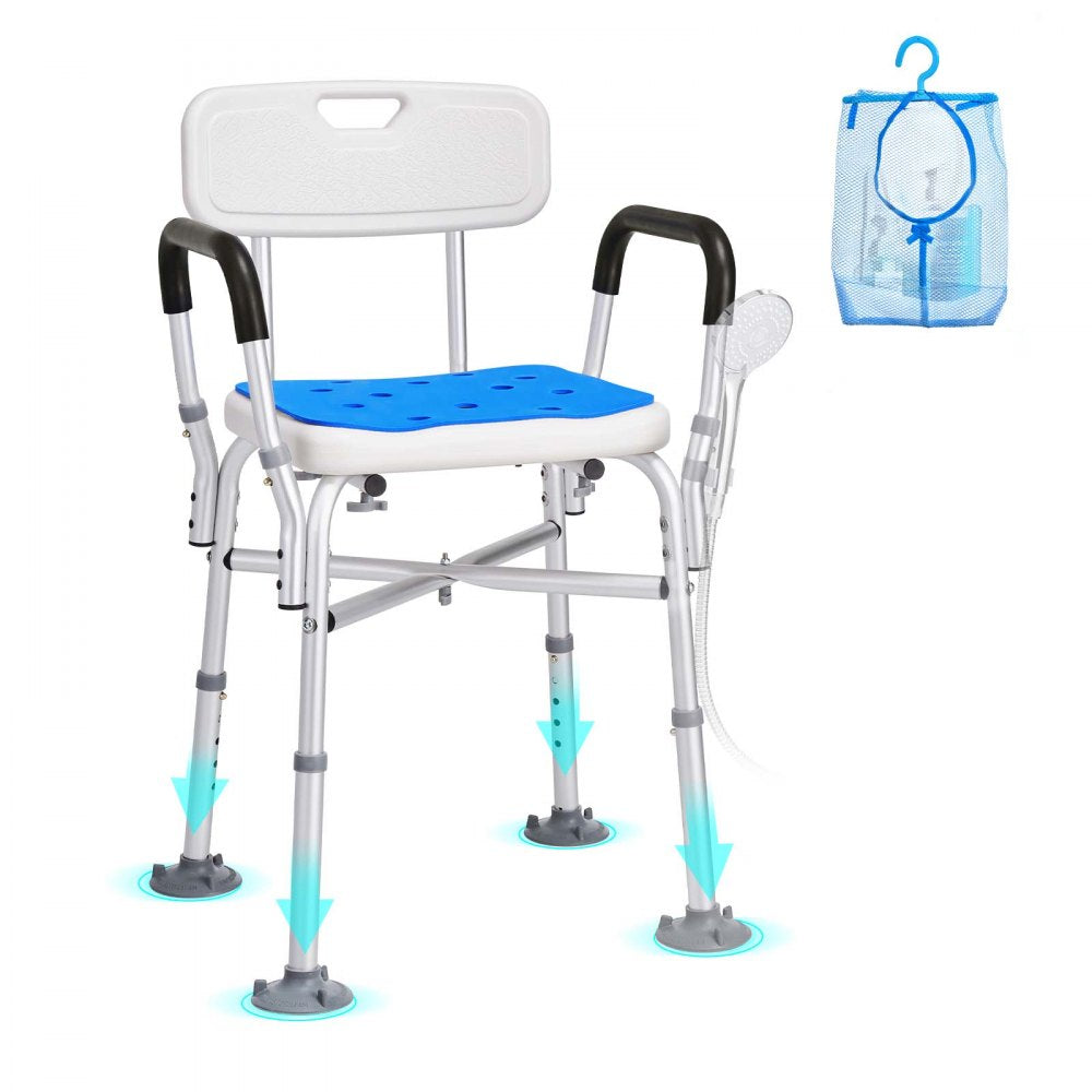 ODDTOOLS Shower Chair Seat with Padded Arms and Back, Shower Stool with Reinforced CrossBar, Adjustable Height Bench Bath Chair for Elderly Disabled, Shower Chair for Inside Shower Bathtub, 400 lbs