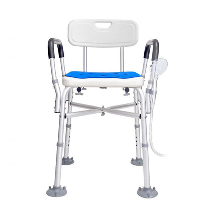 ODDTOOLS Shower Chair Seat with Padded Arms and Back, Shower Stool with Reinforced CrossBar, Adjustable Height Bench Bath Chair for Elderly Disabled, Shower Chair for Inside Shower Bathtub, 400 lbs