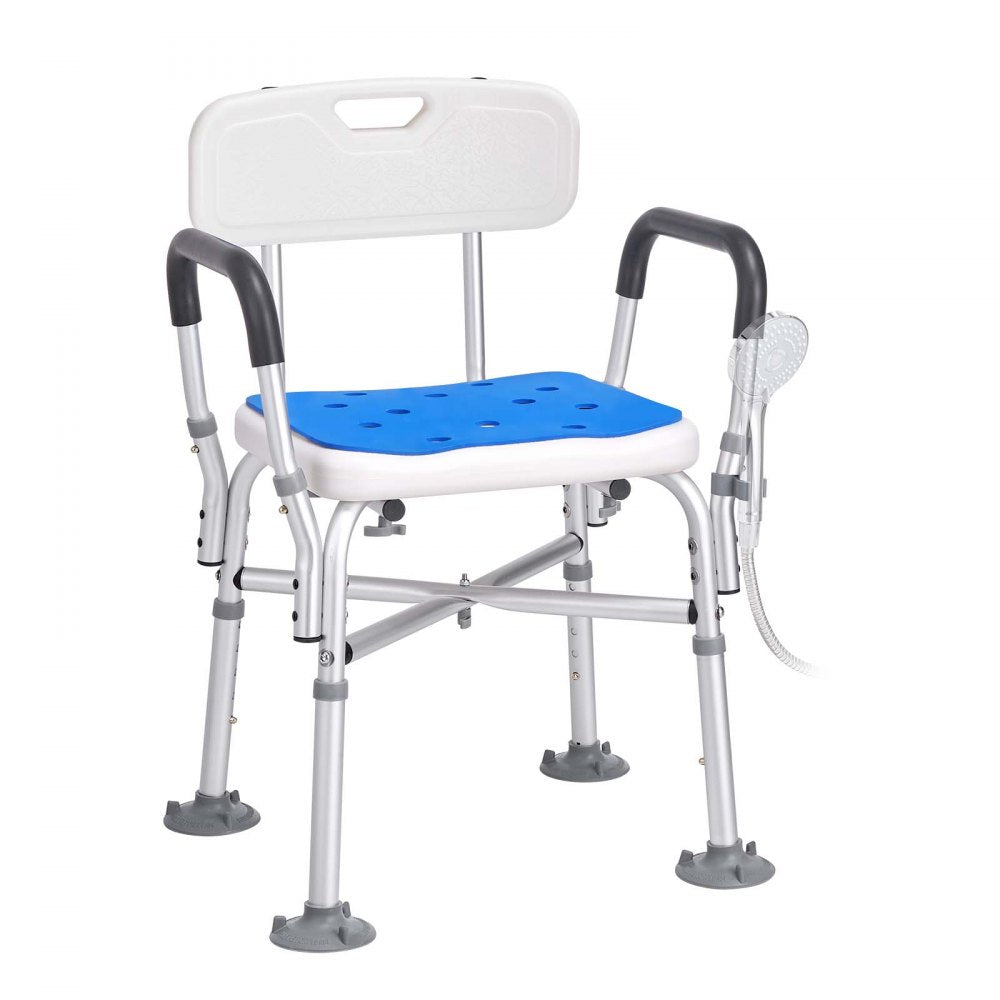 ODDTOOLS Shower Chair Seat with Padded Arms and Back, Shower Stool with Reinforced CrossBar, Adjustable Height Bench Bath Chair for Elderly Disabled, Shower Chair for Inside Shower Bathtub, 400 lbs