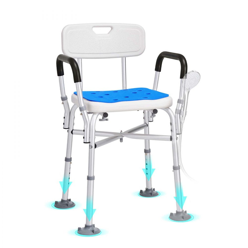 ODDTOOLS Shower Chair Seat with Padded Arms and Back, Shower Stool with Reinforced CrossBar, Adjustable Height Bench Bath Chair for Elderly Disabled, Shower Chair for Inside Shower Bathtub, 400 lbs