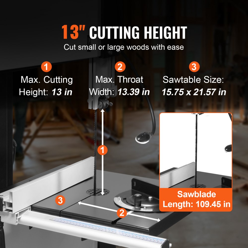 ODDTOOLS Band Saw, 14-Inch, 480-960 RPM Continuously Viable Benchtop Bandsaw, 1100W 1-1/2HP Motor, with Optimized Work Light Workbench Stand Cabinet Assembly and Miter Gauge, for Woodworking Aluminum