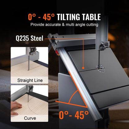 ODDTOOLS Band Saw, 14-Inch, 480-960 RPM Continuously Viable Benchtop Bandsaw, 1100W 1-1/2HP Motor, with Optimized Work Light Workbench Stand Cabinet Assembly and Miter Gauge, for Woodworking Aluminum