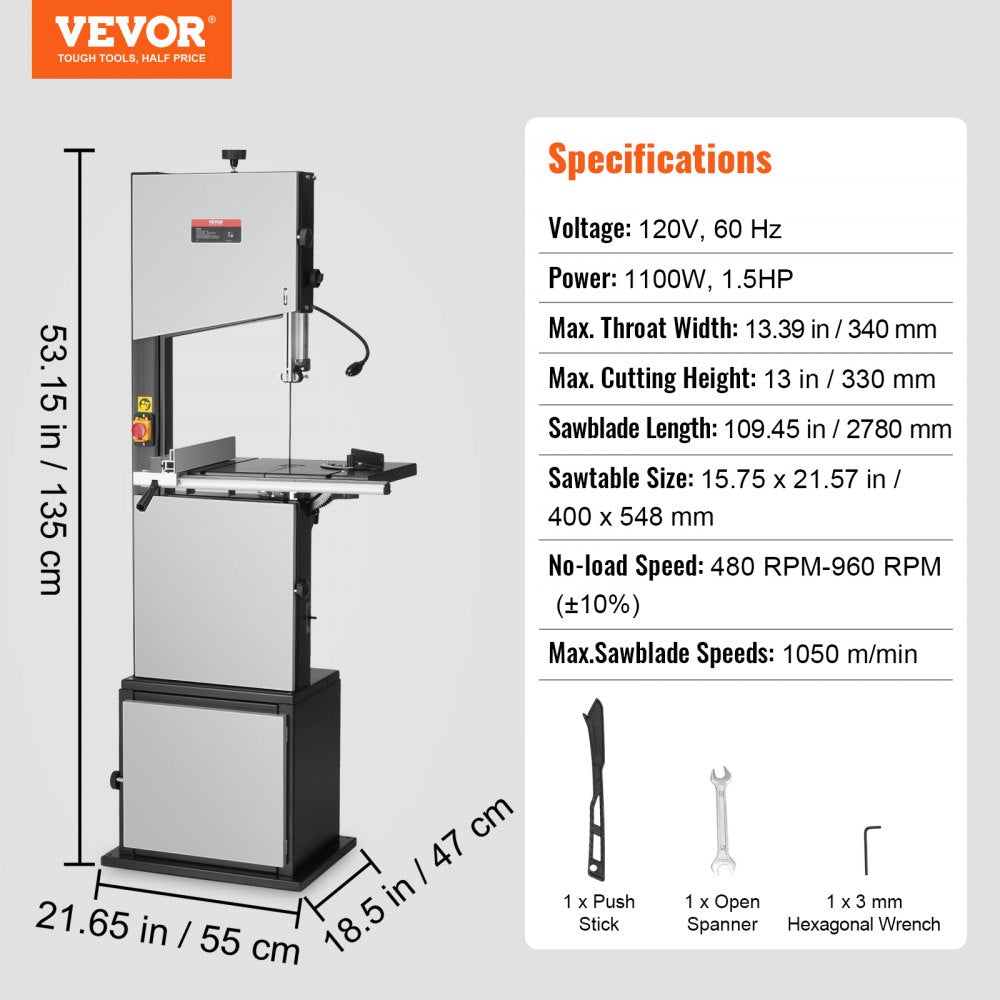 ODDTOOLS Band Saw, 14-Inch, 480-960 RPM Continuously Viable Benchtop Bandsaw, 1100W 1-1/2HP Motor, with Optimized Work Light Workbench Stand Cabinet Assembly and Miter Gauge, for Woodworking Aluminum