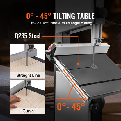 ODDTOOLS Band Saw with Stand, 10-Inch, 560 & 1100 RPM Two-Speed Benchtop Bandsaw, 370W 0.5HP Motor with Metal Stand Optimized Work Light Workbench Fence and Miter Gauge, for Woodworking Aluminum Plastic