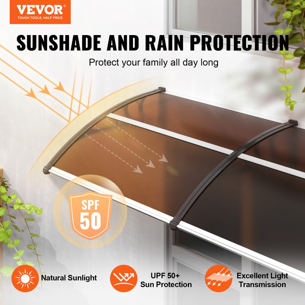 ODDTOOLS Window Door Awning Canopy 40" x 40", UPF 50+ Polycarbonate Entry Door Outdoor Window Awning Exterior, Front Door Overhang Awning for Sun Shutter, UV, Rain, Snow Protection, Hollow Sheet