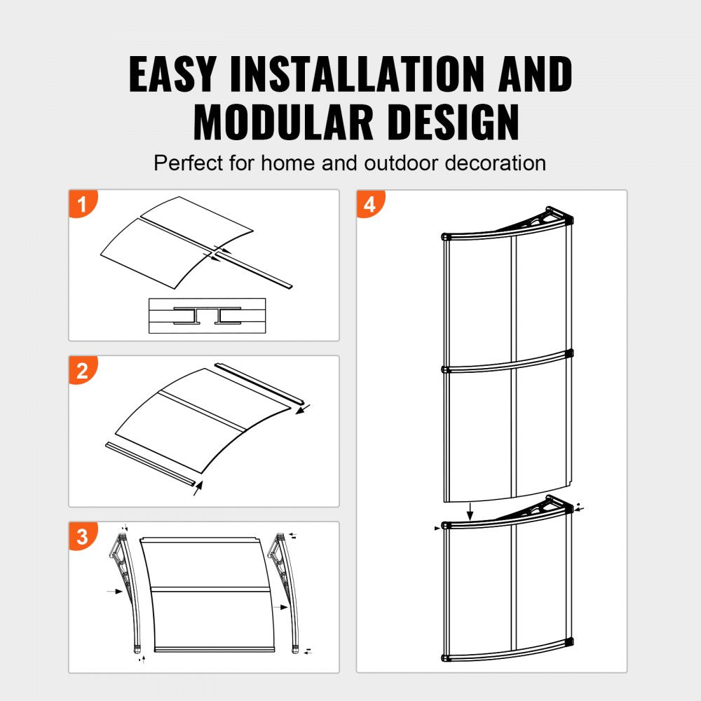 ODDTOOLS Window Door Awning Canopy 40" x 40", UPF 50+ Polycarbonate Entry Door Outdoor Window Awning Exterior, Front Door Overhang Awning for Sun Shutter, UV, Rain, Snow Protection, Hollow Sheet