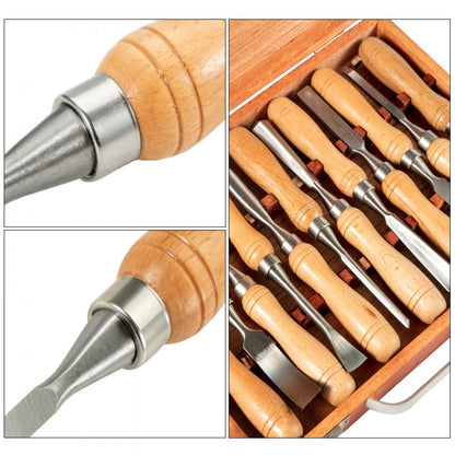 ODDTOOLS Woodworking 12pcs Lathe Chisel，Wood Carving Hand Chisel 3-3/4Inch Blade Length, Wood Turning Tools with Wooden Storage Case, for Wood Carving Root Carving Furniture Carving Lathes