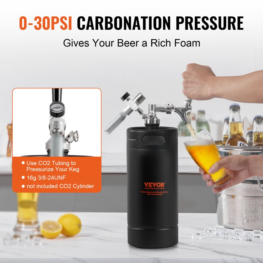 ODDTOOLS Beer Growler Tap System, 128Oz 4L Mini Keg, 304 Stainless Steel Pressurized Beer Growler, Keg Growler with Pressure Display, CO2 Regulator Faucet, Leak-Proof Ring For Draft, Homebrew, Craft Beer