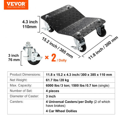 ODDTOOLS Wheel Dolly, 6000 lbs/2722 kg Car Moving Dolly, Wheel Dolly Car Tire Stake Set of 4 Piece, Heavy-duty Car Tire Dolly Cart Moving Cars, Trucks, Trailers, Motorcycles, and Boats