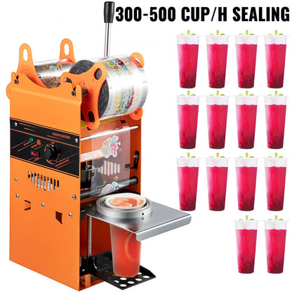 ODDTOOLS Manual Tea Cup Sealer Machine, 300-500 Cup/h Manual Boba Tea Sealer Machine, Orange, 90/95mm Cup Diameter Cup Sealing Machine with Heating Technology for Bubble Milk Tea