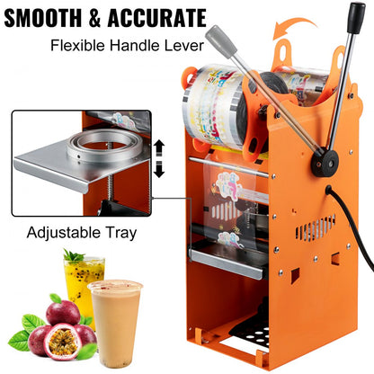 ODDTOOLS Manual Tea Cup Sealer Machine, 300-500 Cup/h Manual Boba Tea Sealer Machine, Orange, 90/95mm Cup Diameter Cup Sealing Machine with Heating Technology for Bubble Milk Tea