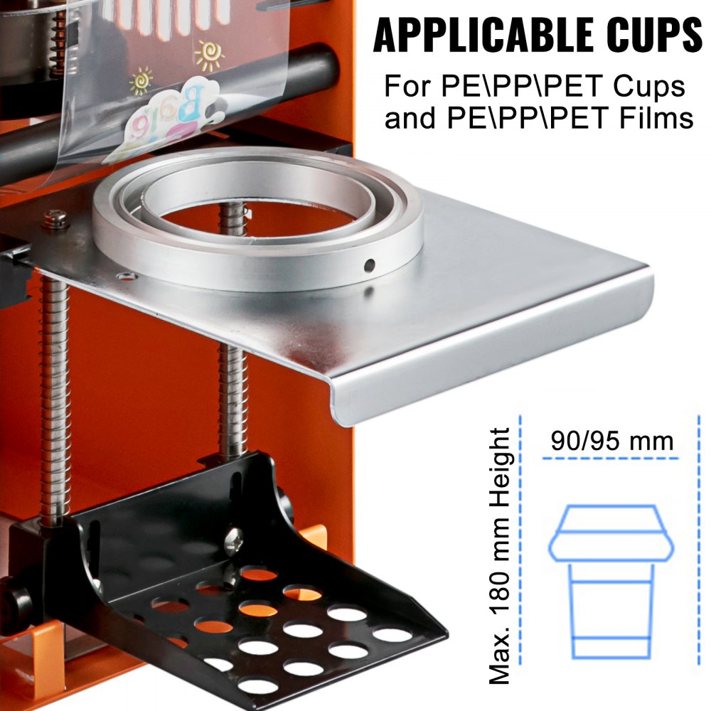 ODDTOOLS Manual Tea Cup Sealer Machine, 300-500 Cup/h Manual Boba Tea Sealer Machine, Orange, 90/95mm Cup Diameter Cup Sealing Machine with Heating Technology for Bubble Milk Tea