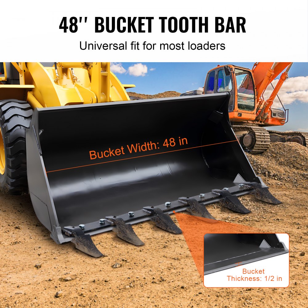 ODDTOOLS Bucket Tooth Bar, 48'', Heavy Duty Tractor Bucket 6 Teeth Bar for Loader Tractor Skidsteer, 4560 lbs Load-Bearing Capacity Bolt On Design, for Efficient Soil Excavation and Bucket Protection