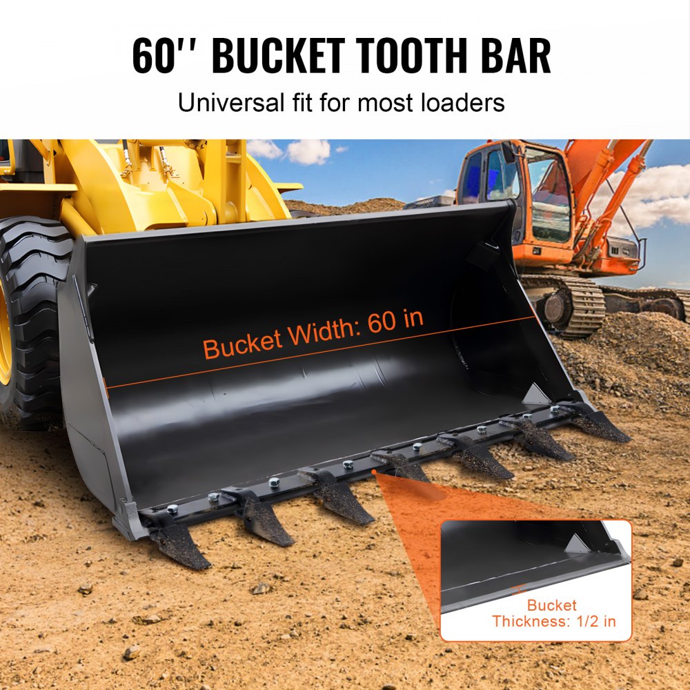 ODDTOOLS Bucket Tooth Bar, 60'', Heavy Duty Tractor Bucket 7 Teeth Bar for Loader Tractor Skidsteer, 4560 lbs Load-Bearing Capacity Bolt On Design, for Efficient Soil Excavation and Bucket Protection