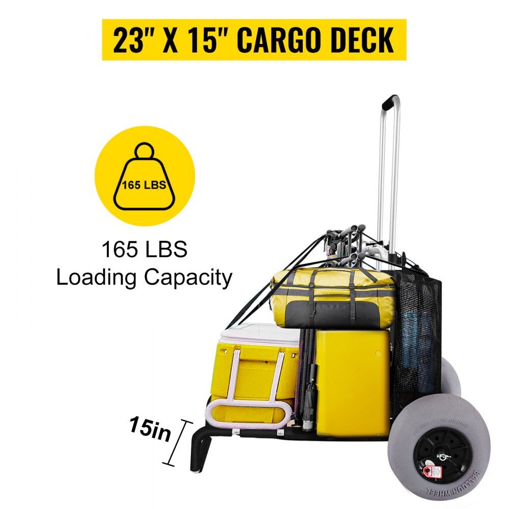 ODDTOOLS Beach Carts for Sand, 23" x 15" Cargo Deck, w/ 13" TPU Balloon Wheels, 165LBS Loading Folding Sand Cart & 33.1" to 51.6" Adjustable Height, Aviation Aluminum Cart for Picnic, Fishing, Beach