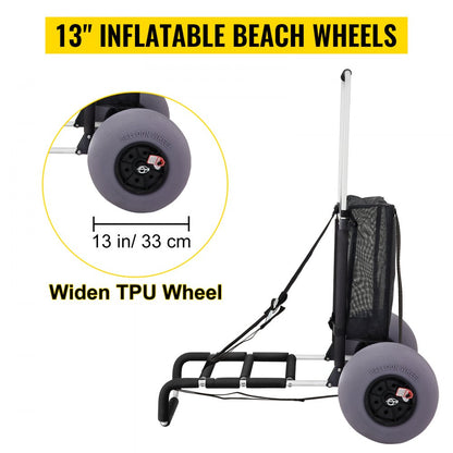 ODDTOOLS Beach Carts for Sand, 23" x 15" Cargo Deck, w/ 13" TPU Balloon Wheels, 165LBS Loading Folding Sand Cart & 33.1" to 51.6" Adjustable Height, Aviation Aluminum Cart for Picnic, Fishing, Beach