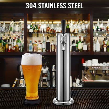 ODDTOOLS Beer Tower, Single Faucet Kegerator Tower, Stainless Steel Draft Beer Tower, 3" Dia. Column Beer Dispenser Tower, Beer Tower Kit With Hose, Wrench, Cover for Home & Bar