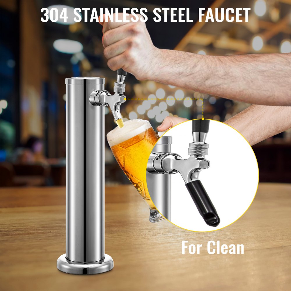 ODDTOOLS Beer Tower, Single Faucet Kegerator Tower, Stainless Steel Draft Beer Tower, 3" Dia. Column Beer Dispenser Tower, Beer Tower Kit With Hose, Wrench, Cover for Home & Bar