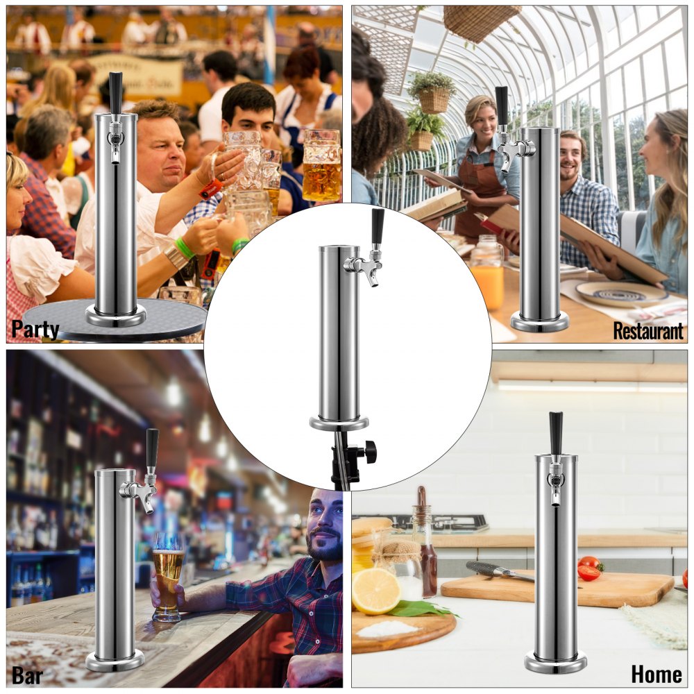 ODDTOOLS Beer Tower, Single Faucet Kegerator Tower, Stainless Steel Draft Beer Tower, 3" Dia. Column Beer Dispenser Tower, Beer Tower Kit With Hose, Wrench, Cover for Home & Bar