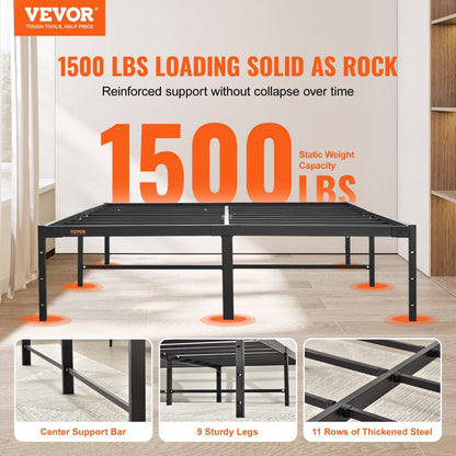 ODDTOOLS 14 Inch Full Metal Bed Frame Platform, No Box Spring Needed, 1500 lbs Loading Capacity Embedded Heavy Duty Mattress Foundation with Steel Slat Support, Easy Assembly, Noise Free