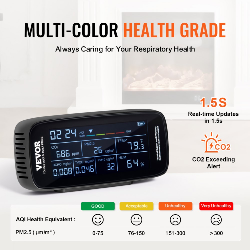 ODDTOOLS Air Quality Monitor 9-IN-1, CO2, Temperature, Humidity, Formaldehyde TVOC AQI Tester, Professional PM2.5 PM10 PM1.0 Particle Counter for Indoor/Outdoor, Air Quality Meter  w/Alarm Thresholds