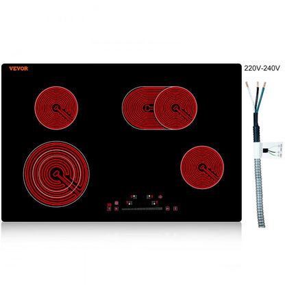 ODDTOOLS Built in Electric Stove Top, 30.3 x 20.5 inch 4 Burners, 240V Glass Radiant Cooktop with Sensor Touch Control, Timer & Child Lock Included, 9 Power Levels for Simmer Steam Slow Cook Fry