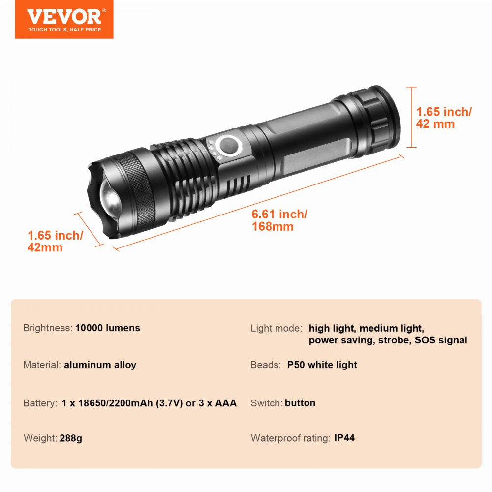 ODDTOOLS 10000 Lumen High Lumens Flashlight, 5 Lighting Modes Rechargeable