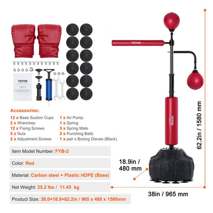 ODDTOOLS Boxing Speed Trainer, Punching Bag with Stand, Reflex Boxing Bag for Teens & Adults, Height Adjustable Free Standing Strike Bag Set with Gloves, Workout Speed Bag for Home Gym Training, Red