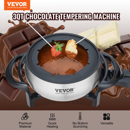 ODDTOOLS Electric Fondue Pot Set for Cheese & Chocolate, 3 Quart Chocolate Melting Warmer, Stainless Steel Fondue Maker with Temperature Control and 8 Forks, for Hors d'Oeuvres, Entrees, and Desserts