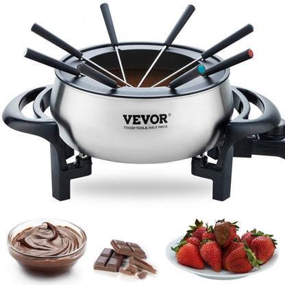 ODDTOOLS Electric Fondue Pot Set for Cheese & Chocolate, 3 Quart Chocolate Melting Warmer, Stainless Steel Fondue Maker with Temperature Control and 8 Forks, for Hors d'Oeuvres, Entrees, and Desserts