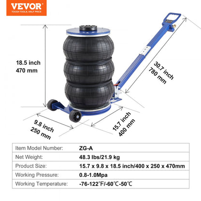 ODDTOOLS Air Jack, 5 Ton/11000 lbs Triple Bag Air Jack, Airbag Jack with Six Steel Pipes, Lift up to 18.5 inch/470 mm, 3-5 s Fast Lifting Pneumatic Jack, with Adjustable Handle for Car, Garage, Repair