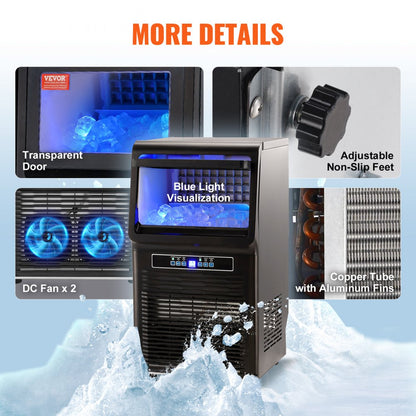 ODDTOOLS Commercial Ice Maker, 70lbs/24H, Ice Maker Machine, 36 Ice Cubes in 12-15 Minutes, Freestanding Cabinet Ice Maker with 11lbs Storage Capacity LED Digital Display, for Bar Home Office Restaurant