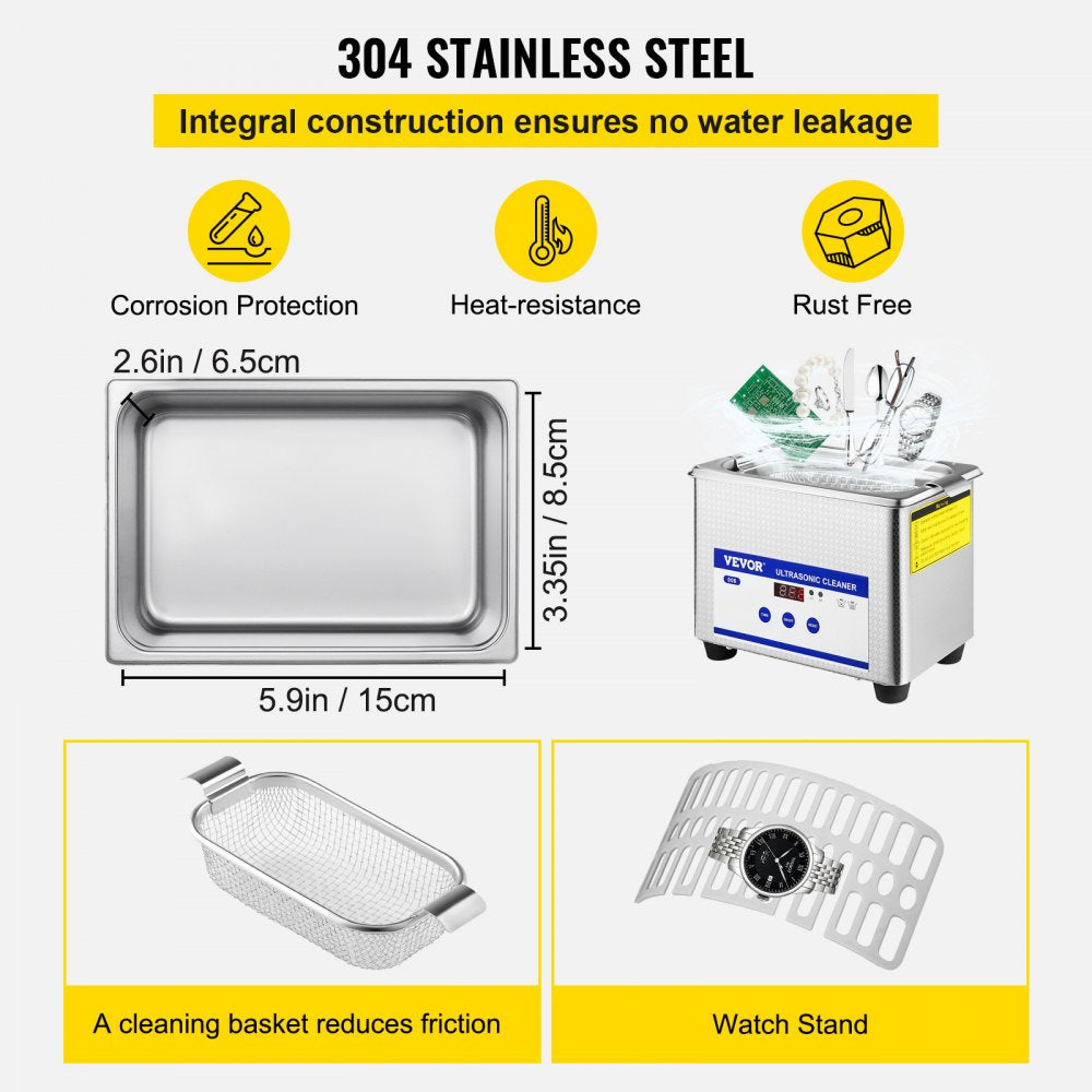 ODDTOOLS 0.8L Professional Ultrasonic Cleaner 304 Stainless Steel Digital Lab Ultrasonic Cleaner with Timer for Jewelry Watch Glasses Circuit Board Dentures Small Parts Dental Instrument (0.8L)