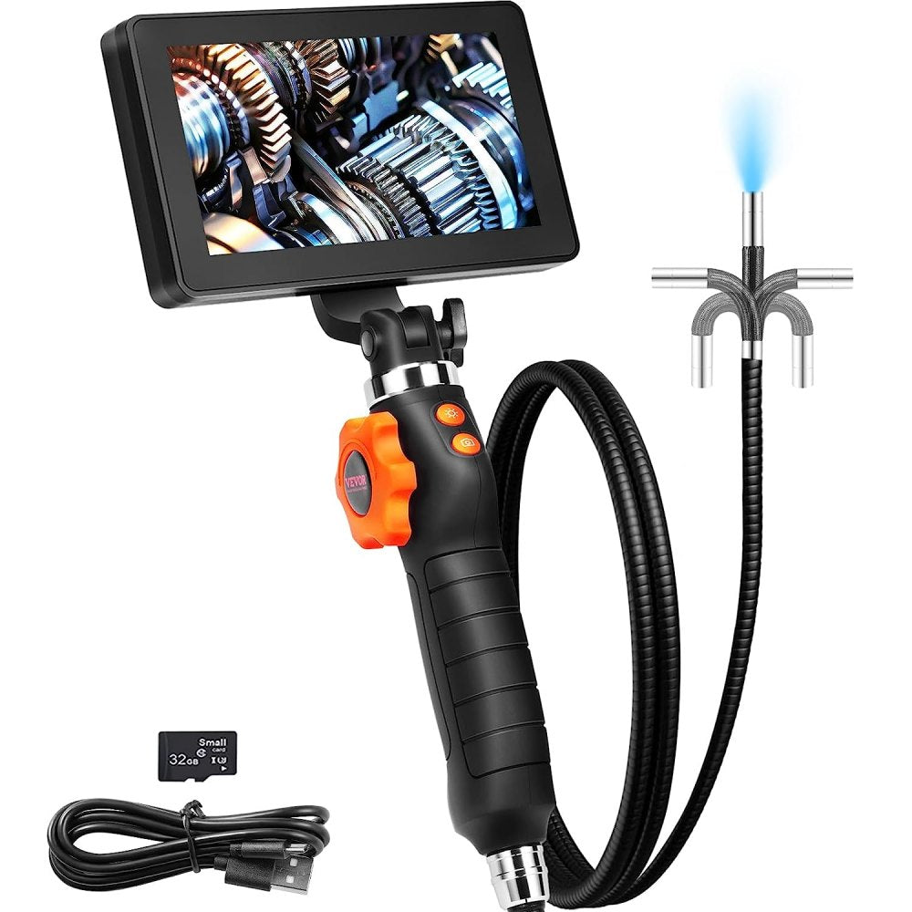 ODDTOOLS Articulating Borescope Camera with Light, Two-Way Articulated Endoscope Inspection Camera with 6.4mm Tiny Lens, 5" IPS 1080P HD Screen, 8X Zoom, 8 LED Light Snake Camera for Automotive, Plumbing