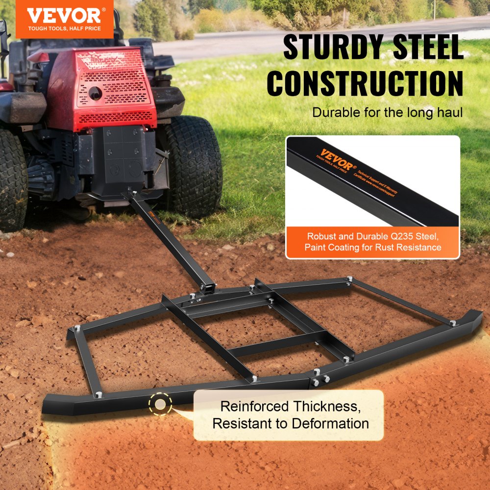 ODDTOOLS Driveway Drag, 66" Width Tow Behind Drag Harrow, Q235 Steel Driveway Grader with Adjustable Bars, Support up to 50 lbs, Driveway Tractor Harrow for ATVs, UTVs, Garden Lawn Tractors