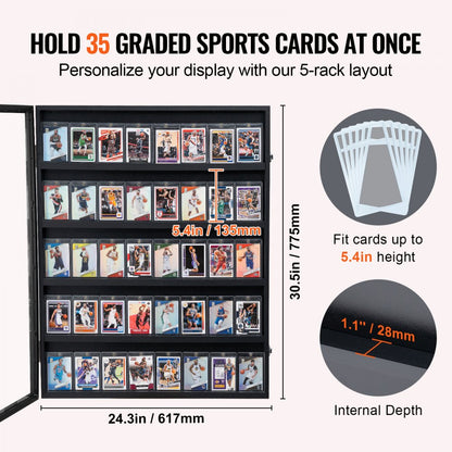 ODDTOOLS 35 Graded Sports Card Display Case, 24.3x30.5x2.1 in, Baseball Card Display Frame with 98% UV Protection Clear View PC Glass, Lockable Wall Cabinet for Football Basketball Hockey Trading Card