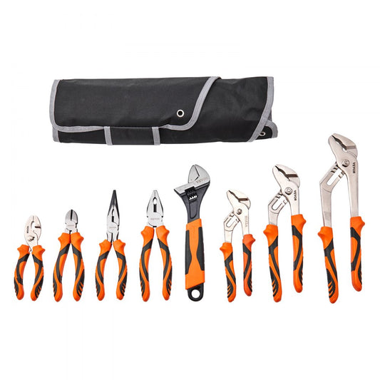 ODDTOOLS 8-Piece Pliers Set, High Carbon Steel, 12"/10"/8" Groove Joint Pliers, 8" Linesman's Pliers, 6" Slip Joint Pliers, 8" Long Nose Pliers, 6" Diagonal Cutter, 10" Adjustable Wrench, and Tool Bag