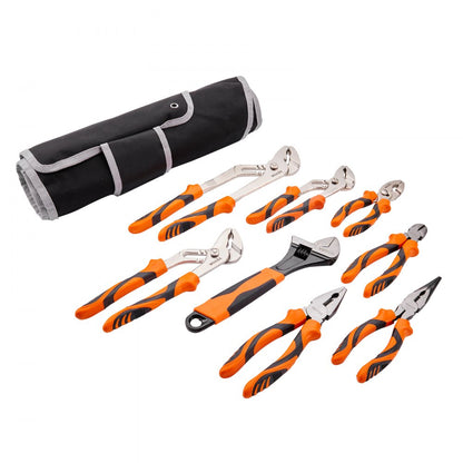 ODDTOOLS 8-Piece Pliers Set, High Carbon Steel, 12"/10"/8" Groove Joint Pliers, 8" Linesman's Pliers, 6" Slip Joint Pliers, 8" Long Nose Pliers, 6" Diagonal Cutter, 10" Adjustable Wrench, and Tool Bag