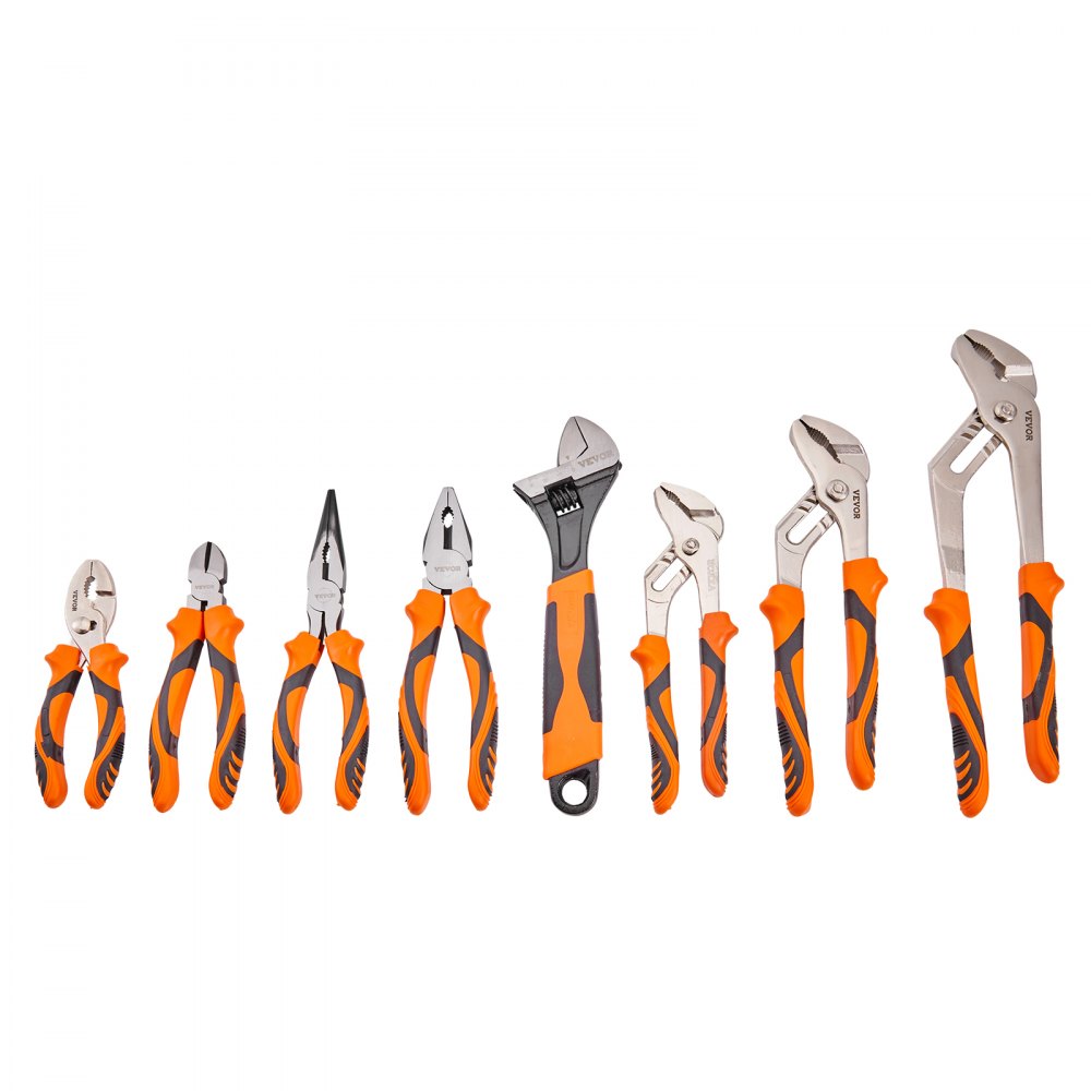 ODDTOOLS 8-Piece Pliers Set, High Carbon Steel, 12"/10"/8" Groove Joint Pliers, 8" Linesman's Pliers, 6" Slip Joint Pliers, 8" Long Nose Pliers, 6" Diagonal Cutter, 10" Adjustable Wrench, and Tool Bag