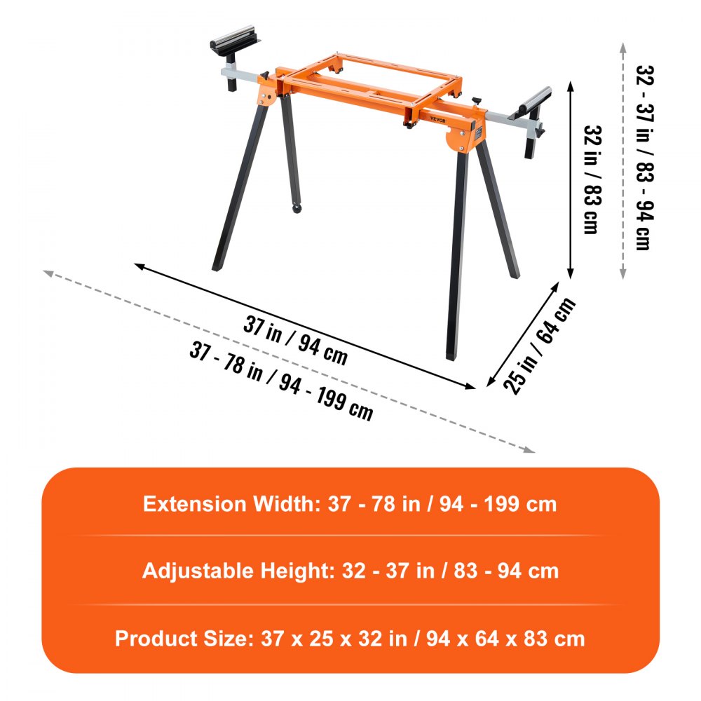 ODDTOOLS 79in Miter Saw Stand with One-piece Mounting Brackets Sliding Rail 330lbs