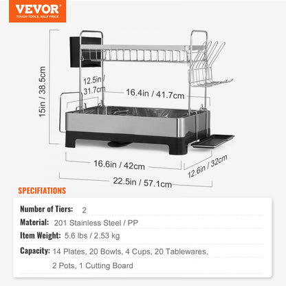 ODDTOOLS 2Tier Dish Drying Rack Dish Drainer Stainless Steel Kitchen Utensil Holder