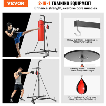 ODDTOOLS 2 in 1 Punching Bag Stand, Steel Heavy Duty Workout Equipment, Adjustable Height Boxing Punching Bag and Speed Bag Stand, Freestanding Sandbag Rack, Holds Up to 400 lbs, for Home Gym Fitness