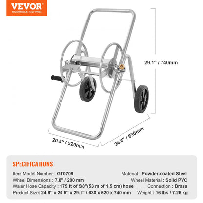 ODDTOOLS Hose Reel Cart, Hold Up to 175 ft of 5/8’’ Hose (Hose Not Included), Garden Water Hose Carts Mobile Tools with Wheels, Heavy Duty Powder-coated Steel Outdoor Planting for Garden, Yard, Lawn