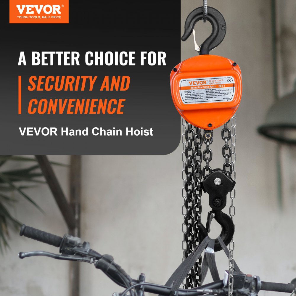 ODDTOOLS  2 Ton Hand Chain Hoist 10 FT Come Along, 4400 lbs Capacity G80 Galvanized Carbon Steel with Double-Pawl Brake, Auto Chain Leading & 360° Rotation Hook, for Garage Factory Dock