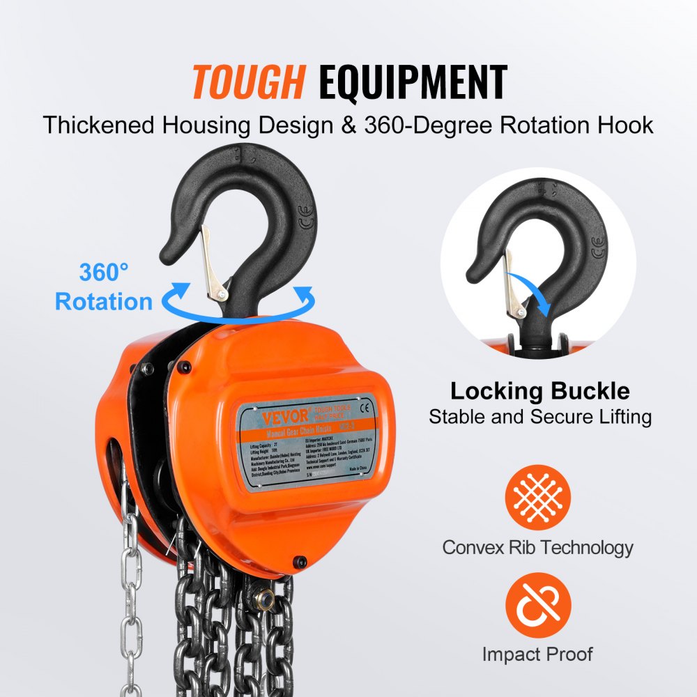 ODDTOOLS  2 Ton Hand Chain Hoist 10 FT Come Along, 4400 lbs Capacity G80 Galvanized Carbon Steel with Double-Pawl Brake, Auto Chain Leading & 360° Rotation Hook, for Garage Factory Dock