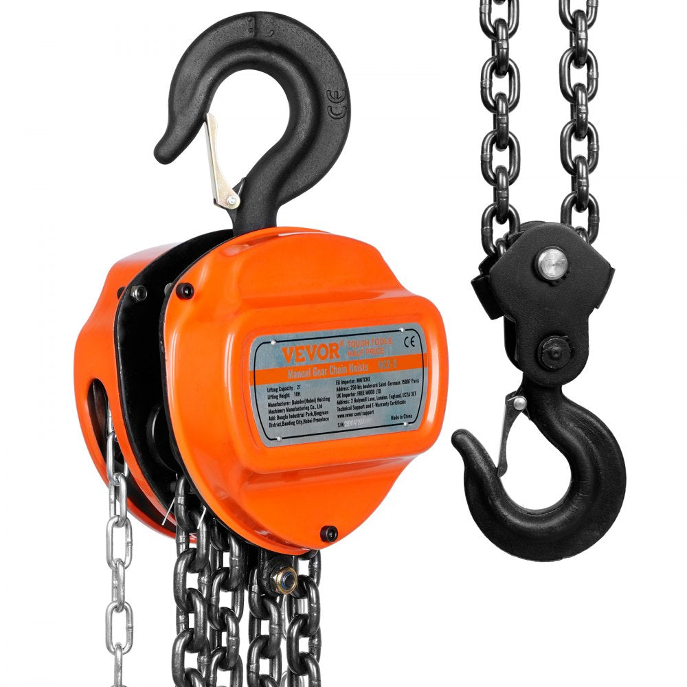 ODDTOOLS  2 Ton Hand Chain Hoist 10 FT Come Along, 4400 lbs Capacity G80 Galvanized Carbon Steel with Double-Pawl Brake, Auto Chain Leading & 360° Rotation Hook, for Garage Factory Dock