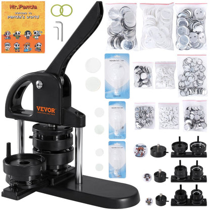 ODDTOOLS Button Maker, 1/1.25/2.28 inch(25/32/58mm) 3-IN-1 Pin Maker, with 300pcs Button Parts, Button Maker Machine with Panda Magic Book, Ergonomic Arc Handle Punch Press Kit, For Children DIY Gifts