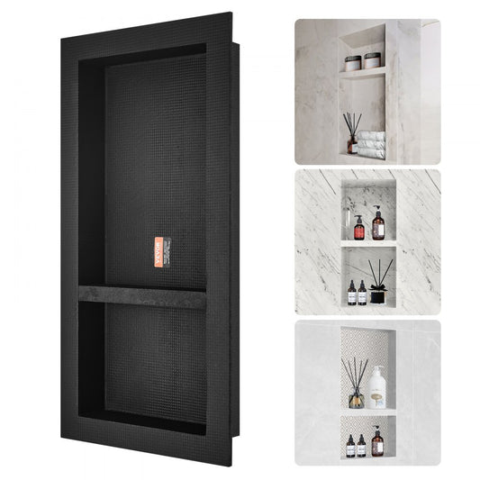 ODDTOOLS Shower Niche Ready for Tile 16" x 24", Double Shelf Organizer, Square Corners Wall-inserted Niche Recessed, Sealed Protection Modern Soap Storage Niche for Shower Bathroom, Black